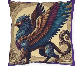 Art Gargoyle Outdoor Pillows with Majestic Griffin Design, Garden Decor, Patio