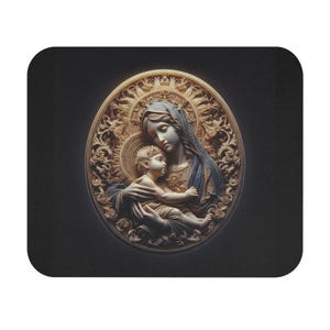 Elegant Virgin Mary Mouse Pad, Art Mouse Mat, Religious Desk Accessory, Christian Gift, Home Office Decor, Computer Accessory