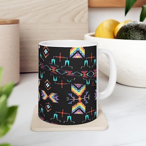 Navajo Indian Design Ceramic Mug for Coffee Lovers, Colorful Gift, Modern Kitchen Decor, Native-Inspired Drinkware