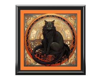 Art mystique chat noir boîte à bijoux/bagues gothique cadeau élégant pour les amoureux des chats Witchy Unique