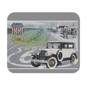 Vintage Route 66 Maus Pad, Retro Auto Schreibtisch Accessoire, Gamer Geschenk, Bürodeko, Geschenk für Reisebegeisterte