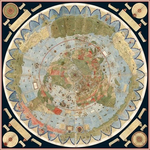ALFOMBRILLA DE RATÓN de MAPA antiguo de la Tierra fechado en 1587, Sociedad de la Tierra Plana. Esta es una imagen de mapa en una alfombrilla de ratón, no un mapa grande.
