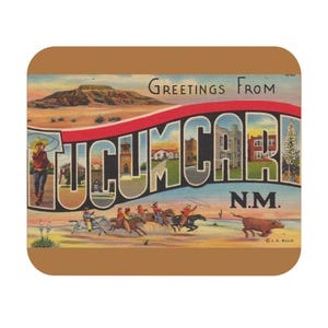 Carte postale vintage Tucumcari sur tapis de souris, décoration de bureau rétro, sud-ouest