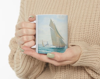 Ceramiczny kubek z motywem żeglarskim, filiżanka do kawy z motywem plażowym, prezent marynistyczny dla żeglarzy, kubek do herbaty dla miłośników oceanu, letni kubek do napojów