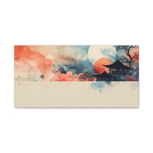 Japanese Water Color Wall Art, Tranquil Sunset Decor, Gifts for Zen Art Lovers,