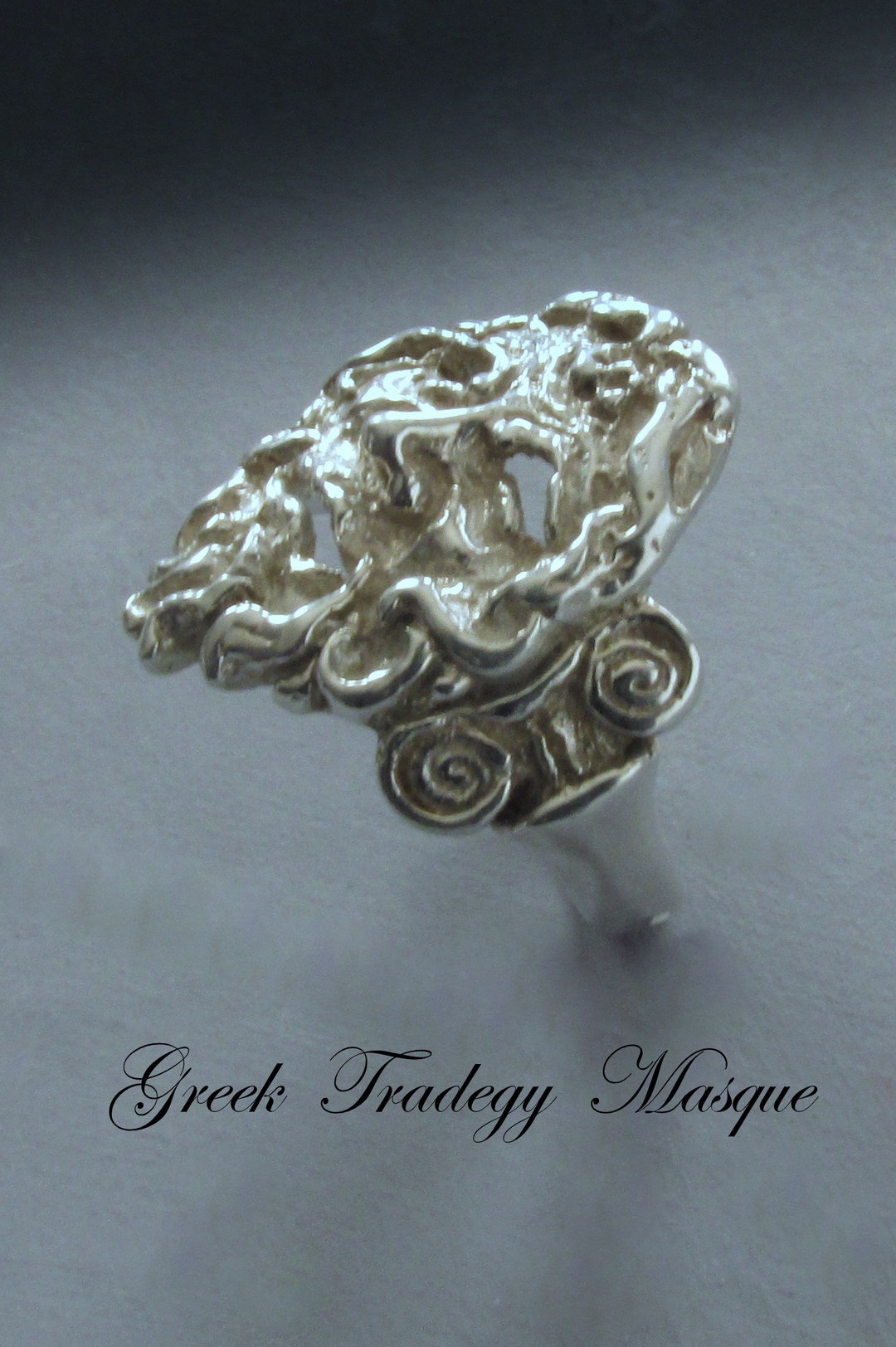 Greek Drama Mask Ring Etsy