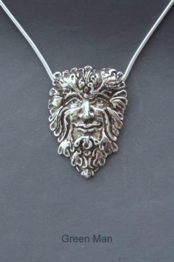Sterling Silver Green Man Necklace - Green Man Pendant Silver Sterling Silver Green Man Necklace - Green Man Pendant Silver