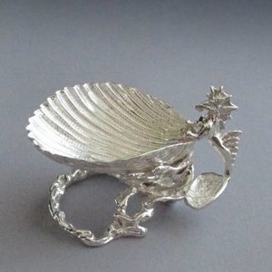 Sterling Silver Salt Cellar with Sea Horse Spoon