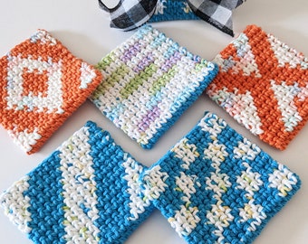 Tapestry Thermal Stitch Coasters: Crochet Coasters Pattern, PDF download