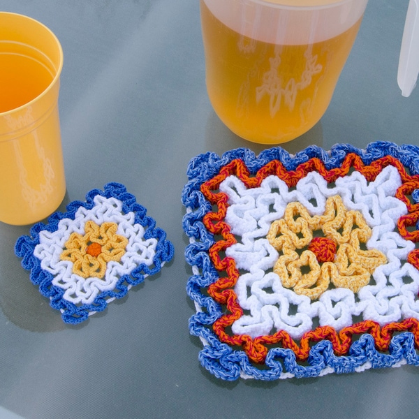 Wiggly Flower Hot Pad & Coaster: Crochet Coaster Pattern, PDF download