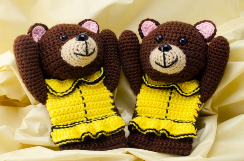 Bear Mitts: Crochet Mittens Pattern, PDF download image 1