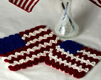Wiggly Crochet July 4th Flag Hot Pad & Coaster: Crochet Coaster Pattern, PDF download