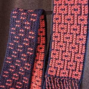Patrón de bufanda de crochet con eslabones de cadena, descarga en PDF
