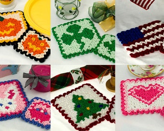 6 Wiggly Crochet Hot Pads & Coasters: Crochet Hot Pad Pattern, PDF download