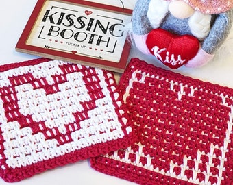 Heart Mosaic Hot Pads: Crochet Hot Pad Pattern, PDF download