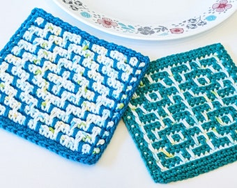 Geometric Mosaic Hot Pads: Crochet Hot Pad Pattern, PDF download