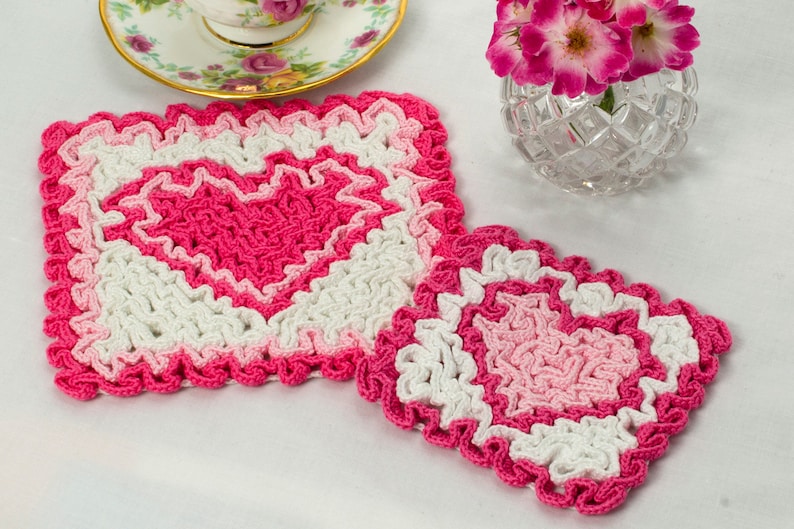 Wiggly Crochet Valentine Hot Pad & Coaster: Crochet Coaster Pattern, PDF download image 1