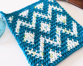 Diamonds and Zigzags Potholder: Crochet Potholder Pattern, PDF download