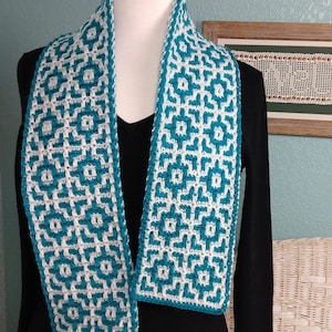 Persimmon Flower Scarf: Mosaic Crochet Scarf Pattern, PDF download
