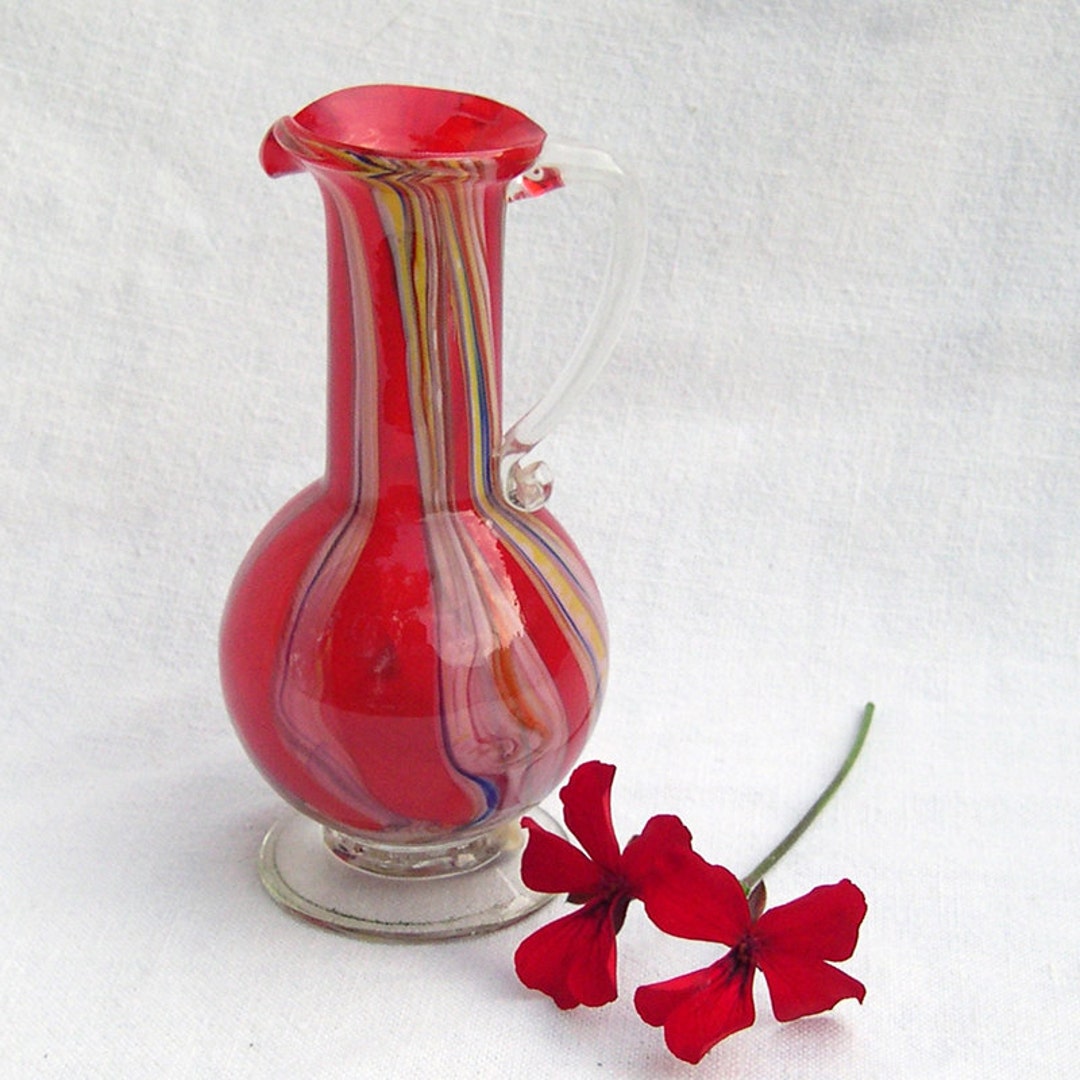 Blown Glass Red Vase Lead Crystal Etsy