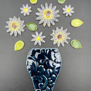 Ceramic mosaic flower and vase tiles, handmade by Fabulousfungi. Vase tile, flower tiles, Daisy tiles, leaf tiles.