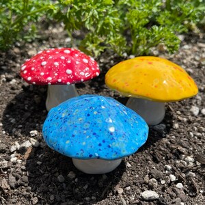 Three beautiful handmade ceramic toadstools, Fabulous Fungi-  T428