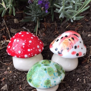 Three hand crafted ceramic toadstools Fabulous Fungi by Fabulousfungi- T358