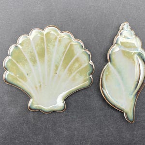 Two ceramic mosaic sea shell tiles, handmade by Fabulousfungi. Indoor/outdoor mosaic tiles, porcelain clay.