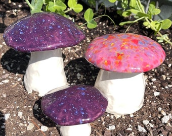 Ceramic mushrooms - Fabulous Fungi  ~ Three large toadstools, handmade ceramic mushrooms by Fabulousfungi