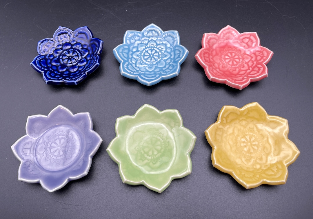 Ceramic Lotus Flower Plates. One Handmade Ceramic Mandala Dish. Ring