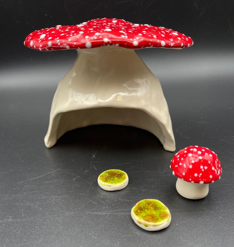 Axolotl Hideaway Ceramic Mushroom House Fairy House With 2 Etsy