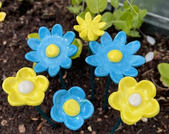 Ceramic flowers, set of six handmade flowers for home or garden by Fabulousfungi