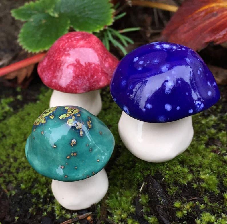 gnome mushroom aquarium decoration Fairy mushrooms Three hand crafted
