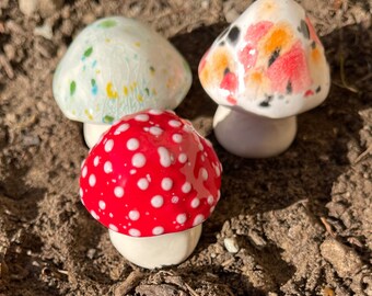 Fairy mushrooms -Three  ceramic toadstools, Fabulous Fungi by Fabulousfungi - T 565 tiny mushroom, gnome mushrooms