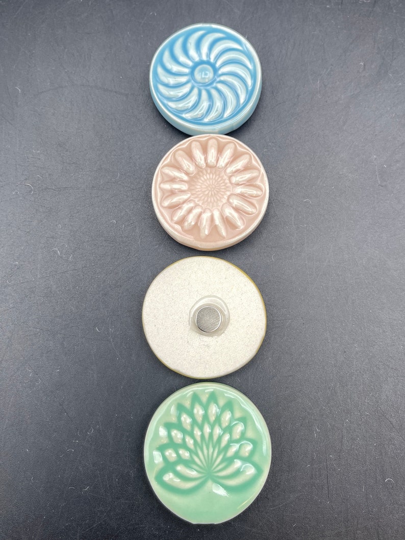 Pastel colored magnets, set of four handmade ceramic fridge magnets with neodymium magnets by Fabulousfungi image 3