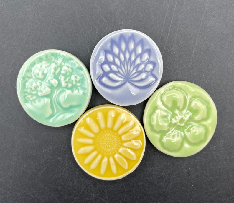 Pastel colored magnets, set of four handmade ceramic fridge magnets with neodymium magnets by Fabulousfungi image 1