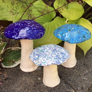 Ceramic mushrooms ~ three large toadstools, handmade ceramic mushrooms. Fabulous Fungi