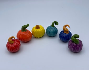 Fall decorations, Ceramic pumpkins, clay pumpkins. Halloween or Thanksgiving decorations handmade by Fabulousfungi P15 Rainbow of pumpkins