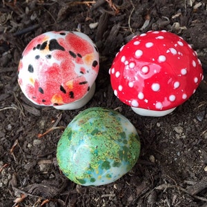 Three hand crafted ceramic toadstools Fabulous Fungi by Fabulousfungi- T360