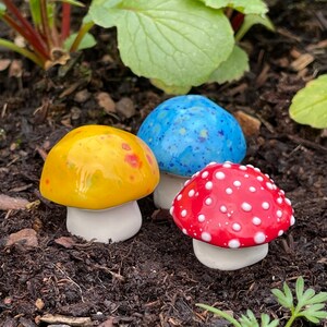 Fairy mushrooms  mini fabulous fungi-Three hand crafted ceramic toadstools by Fabulousfungi - T503