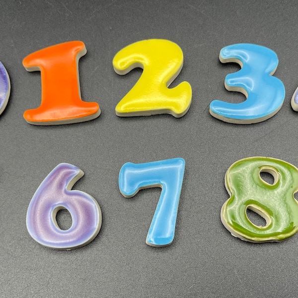 Set of 4 (or more) Ceramic Numbers Tiles indoor/outdoor use, mosaics, stepping stones, handmade porcelain by Fabulousfungi, Alex Gardner