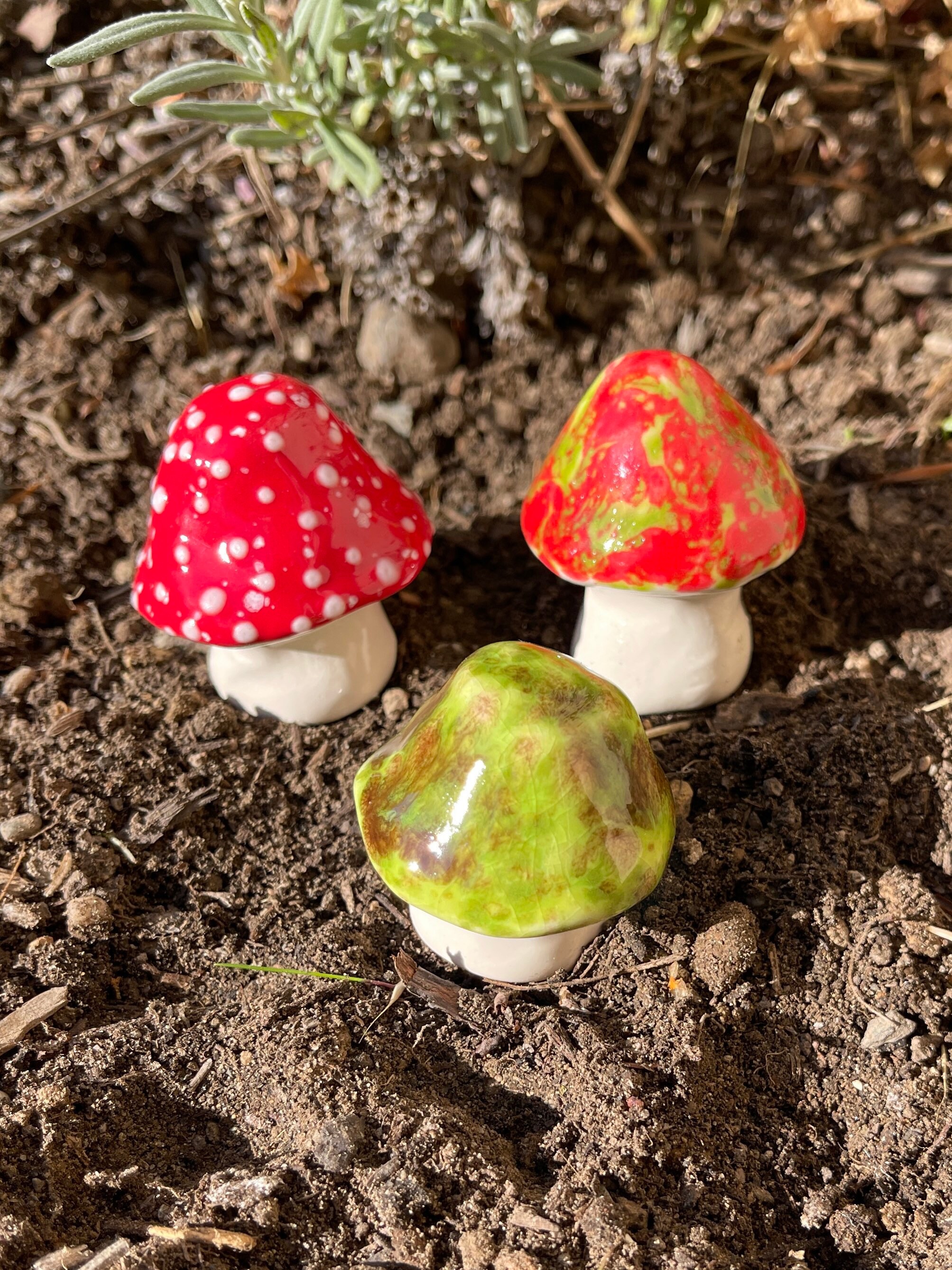 Fairy Mushrooms -three Ceramic Toadstools, Fabulous Fungi by