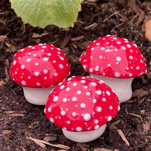Fairy mushrooms -Small fabulous fungi. Three hand crafted ceramic toadstools by Fabulousfungi - T523
