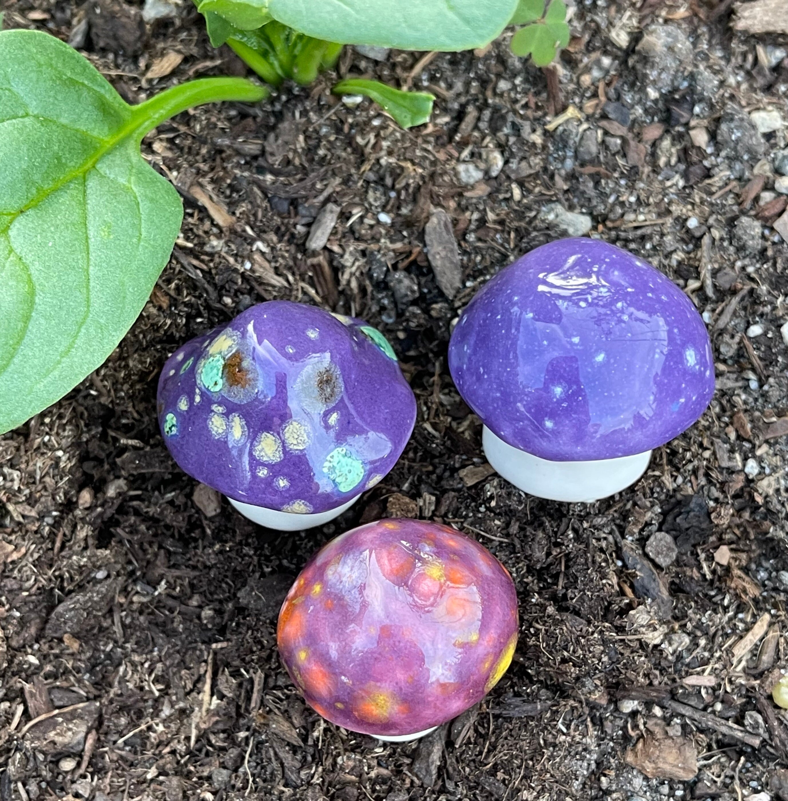 Fungibles ファンジブルズ Fairy Mushrooms -fabulous Purple Fungi. Three Hand Crafted