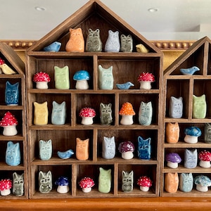 Taschenhaustier, Keramik-Kitty-Katze, Keramik-Katzenstatue, Terrarium-Kitty-Figur, winziger Pilz oder Vogelstatue; Taschenfreunde von Fabfulfungi
