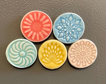 Pastel colored magnets, set of five handmade ceramic fridge magnets with neodymium magnets by Fabulousfungi M6