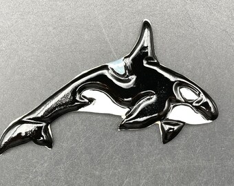 Ceramic mosaic orca whale tile. Handmade orca tile by Fabulousfungi. O 12