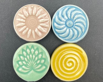 Pastel colored magnets, set of four handmade ceramic fridge magnets with neodymium magnets by Fabulousfungi