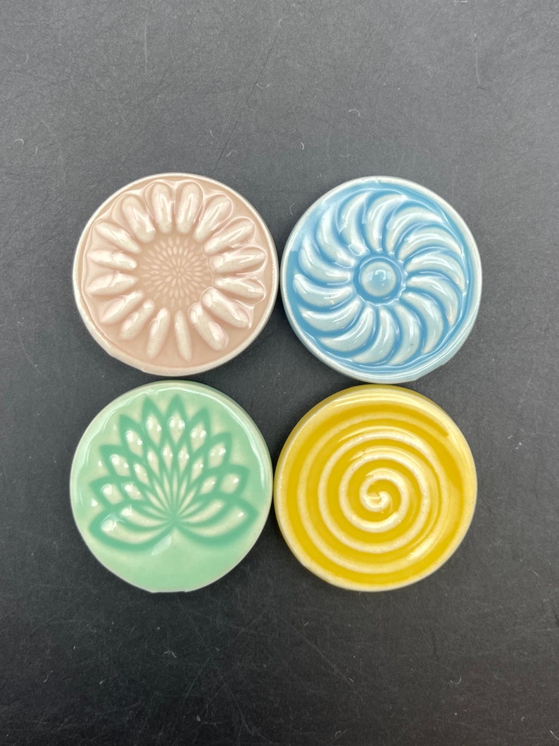 Pastel colored magnets, set of four handmade ceramic fridge magnets with neodymium magnets by Fabulousfungi image 1