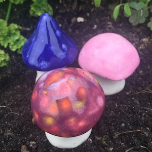 Fairy mushrooms - Fabulous Fungi. Three hand crafted ceramic toadstools - T384